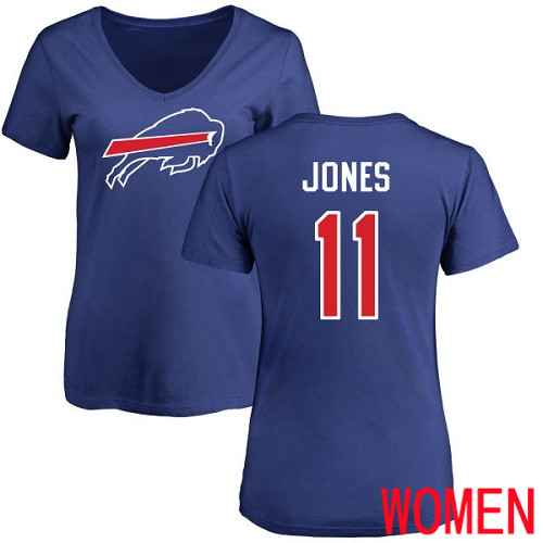 NFL Women Buffalo Bills #11 Zay Jones Royal Blue Name and Number Logo T Shirt->women nfl jersey->Women Jersey